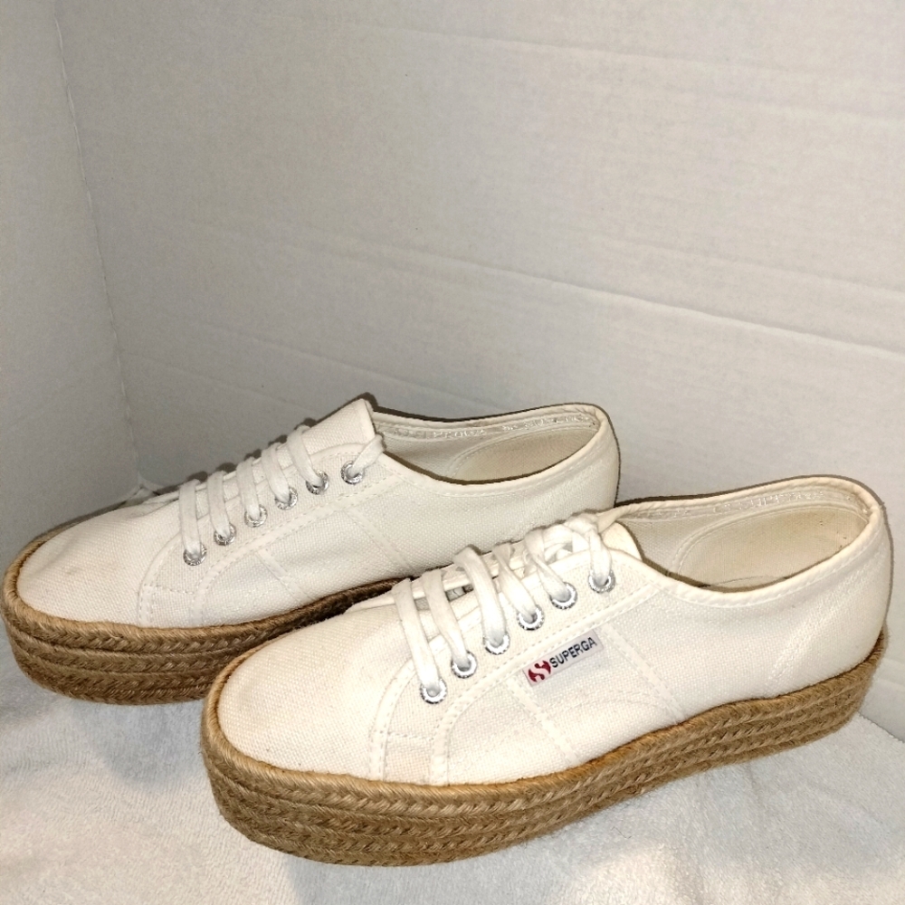Superga White Sneakers with Canvas Upper and Lace-Up Design